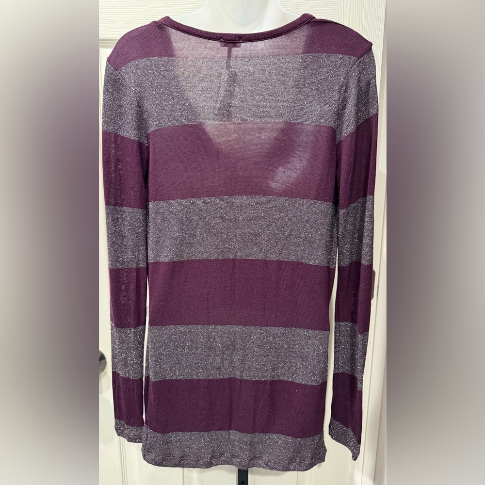 Splendid Sparkly Purple and Silver Striped Cowl Neck Sweater - Picture 3 of 6